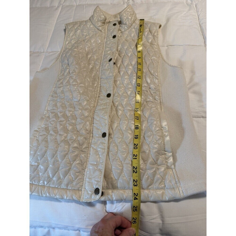 Talbots Size Medium Ivory Hybrid Sweater Knit Quilted Puffer Vest Zip Pockets - Picture 5 of 5
